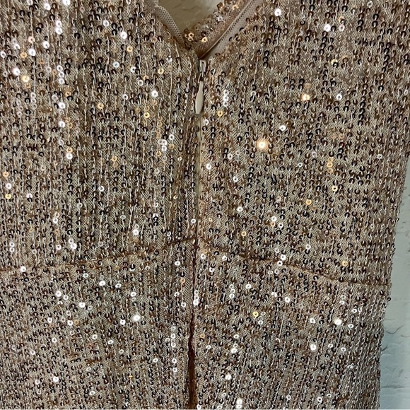 LULU’S Glamorous Arrival Rose Gold Sequin Midi Tulip Dress - Picture 10 of 13